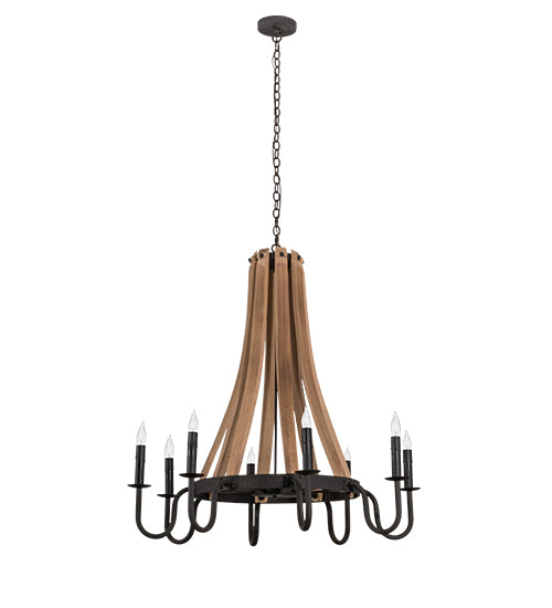 42"W Barrel Stave Madera 8 Lt Chandelier