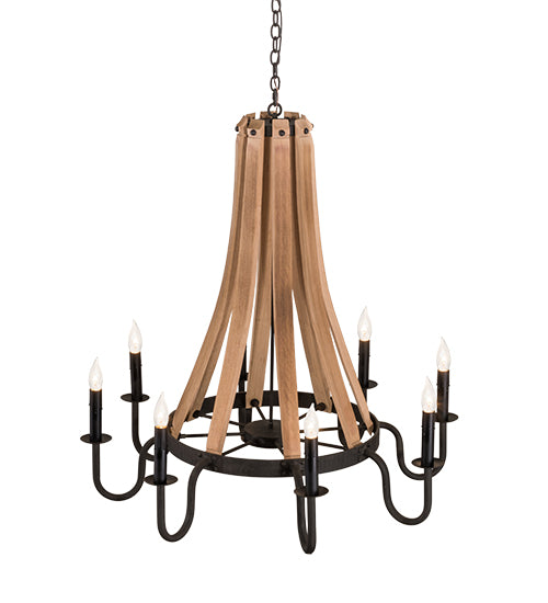 42"W Barrel Stave Madera 8 Lt Chandelier