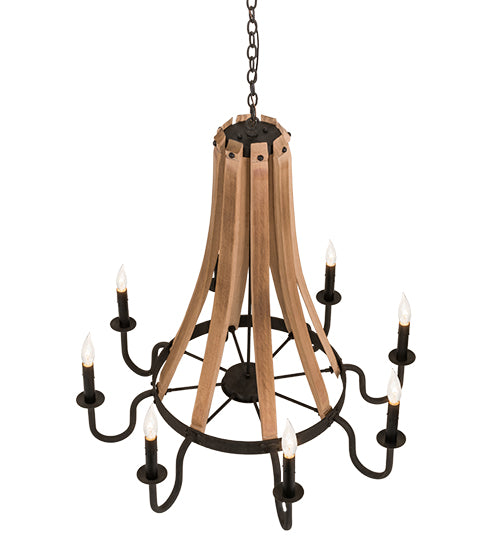 42"W Barrel Stave Madera 8 Lt Chandelier