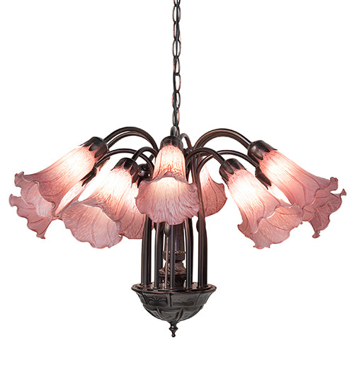 24" Wide Lavender Tiffany Pond Lily 12 Lt Chandelier