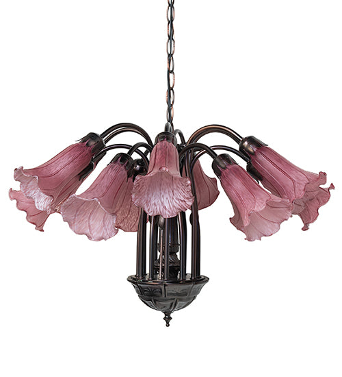 24" Wide Lavender Tiffany Pond Lily 12 Lt Chandelier