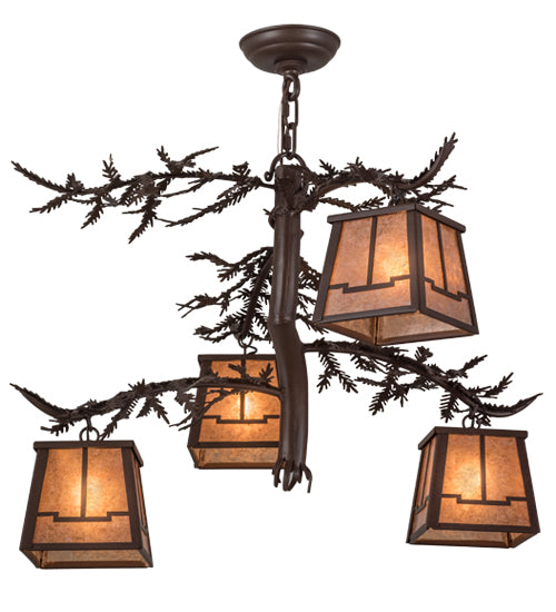 28"W Pine Branch Valley View 4 Lt Chandelier