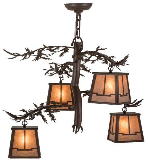 28"W Pine Branch Valley View 4 Lt Chandelier