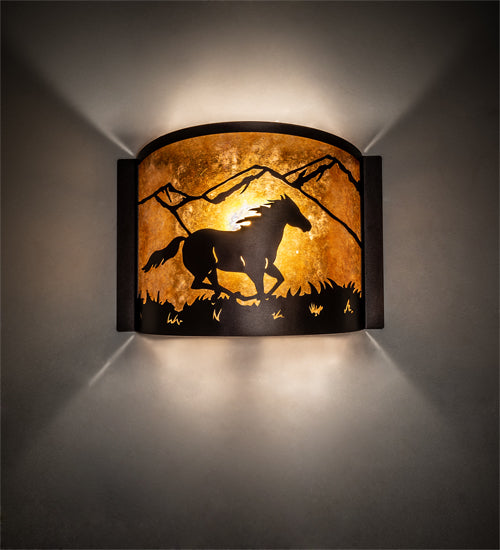 12" Wide Running Horses Wall Sconce