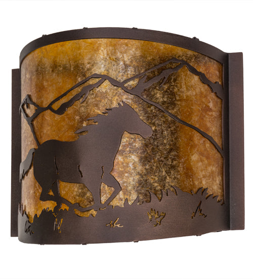 12" Wide Running Horses Wall Sconce