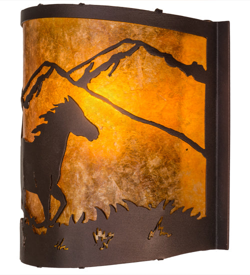 12" Wide Running Horses Wall Sconce