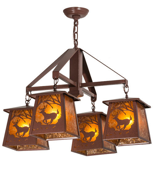 28"W Deer At Dawn 4 Lt Chandelier