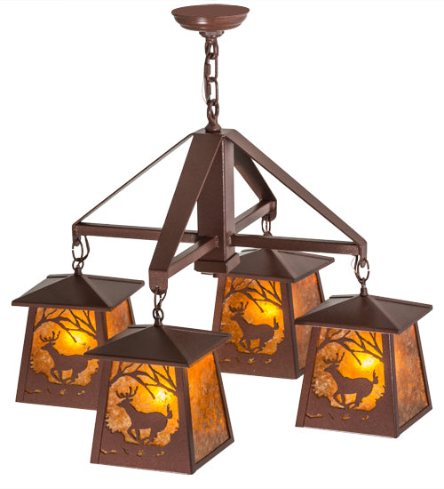 28"W Deer At Dawn 4 Lt Chandelier