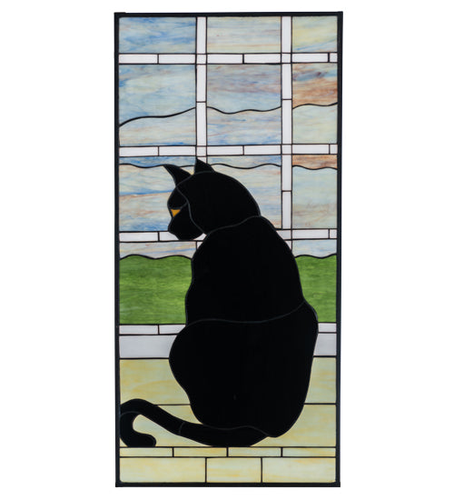 20"W X 42"H Cat In Window Stained Glass Window