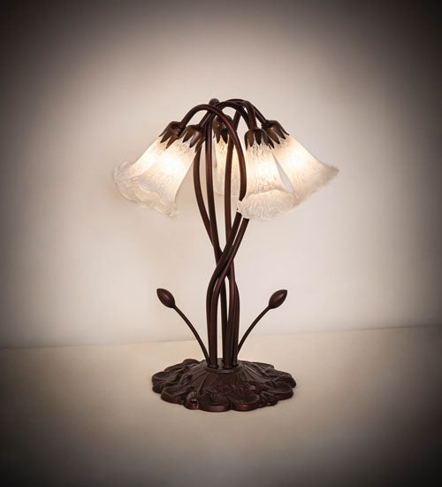 17" High White Tiffany Pond Lily 5 Light Accent Lamp