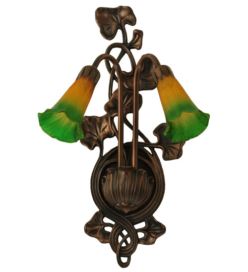 11"W Amber/Green Pond Lily 2 Lt Wall Sconce