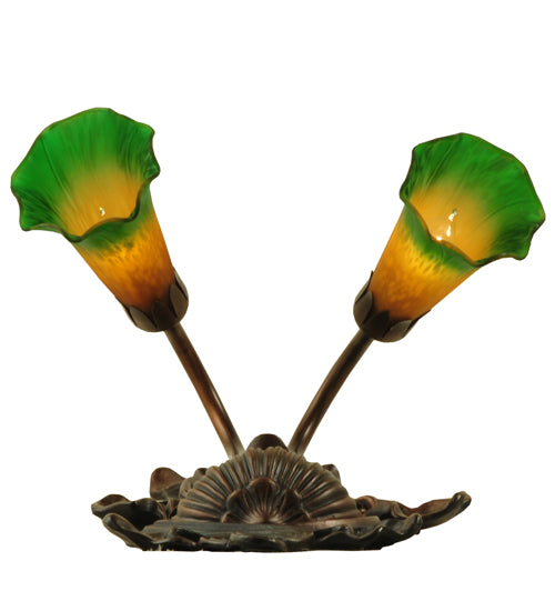 11"W Amber/Green Pond Lily 2 Lt Wall Sconce