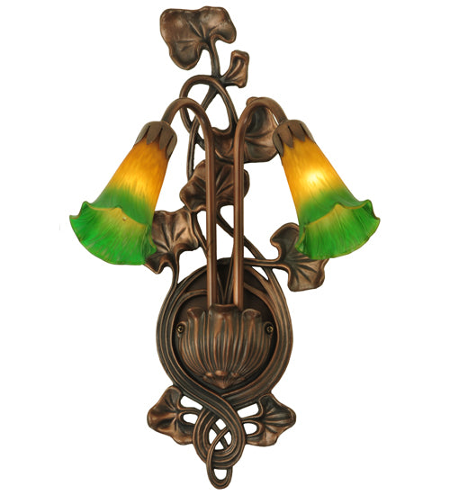 11"W Amber/Green Pond Lily 2 Lt Wall Sconce