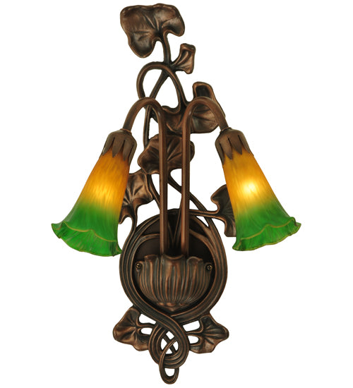 11"W Amber/Green Pond Lily 2 Lt Wall Sconce