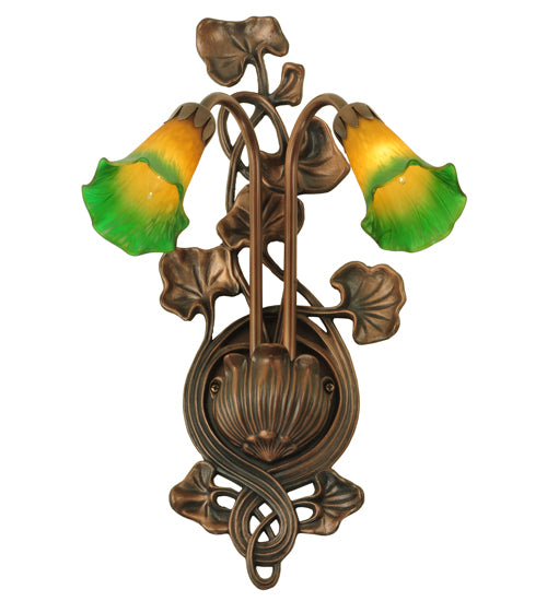 11"W Amber/Green Pond Lily 2 Lt Wall Sconce