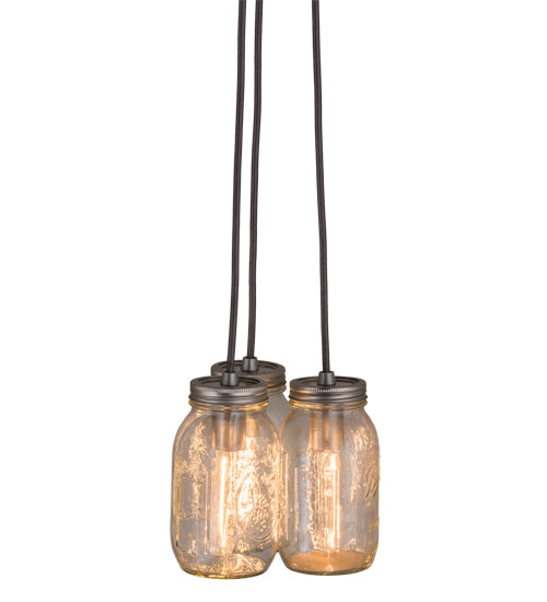 9" Wide Mason Jar 3 Lt Pendant