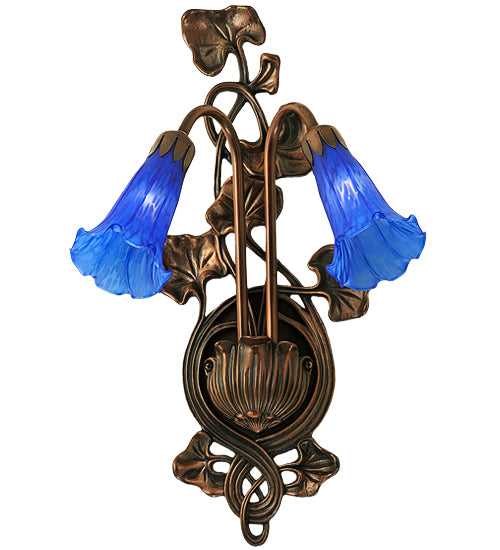 11"W Blue Pond Lily 2 Lt Wall Sconce