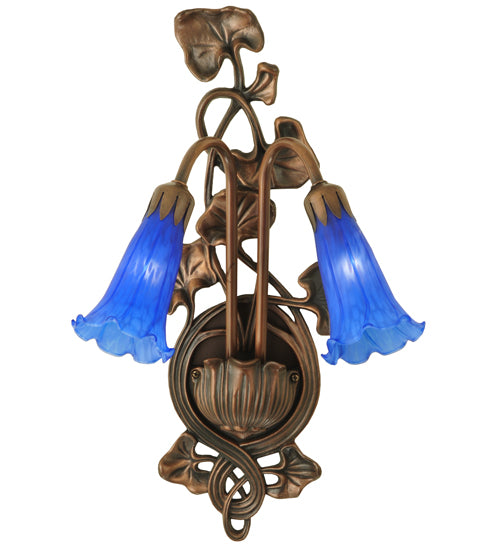 11"W Blue Pond Lily 2 Lt Wall Sconce