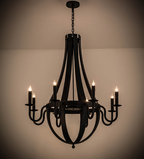 42" Wide Barrel Stave Metallo 8 Light Chandelier