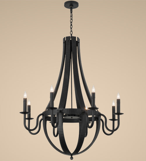 42" Wide Barrel Stave Metallo 8 Light Chandelier