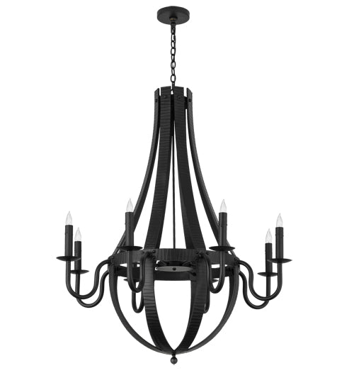 42" Wide Barrel Stave Metallo 8 Light Chandelier