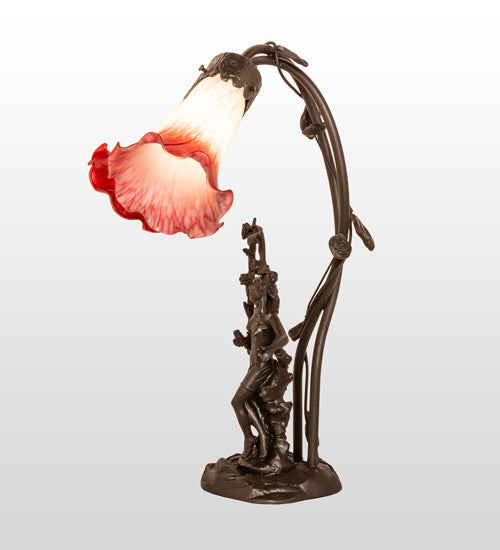 17" High Pink/White Tiffany Pond Lily 2 Light Trellis Girl Accent Lamp