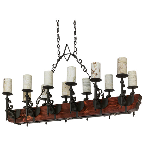 60" Long Tudor Jadestone 12 Light Oblong Chandelier