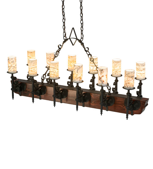 60" Long Tudor Jadestone 12 Light Oblong Chandelier