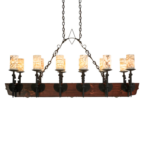 60" Long Tudor Jadestone 12 Light Oblong Chandelier