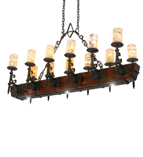 60" Long Tudor Jadestone 12 Light Oblong Chandelier