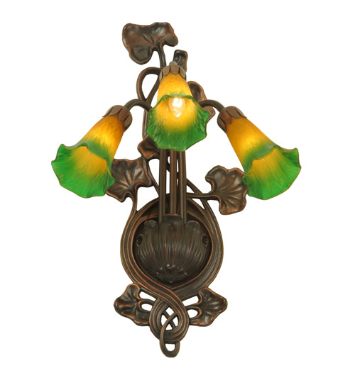 10.5"W Amber/Green Pond Lily 3 Lt Wall Sconce