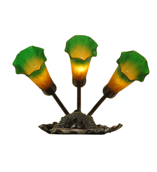 10.5"W Amber/Green Pond Lily 3 Lt Wall Sconce