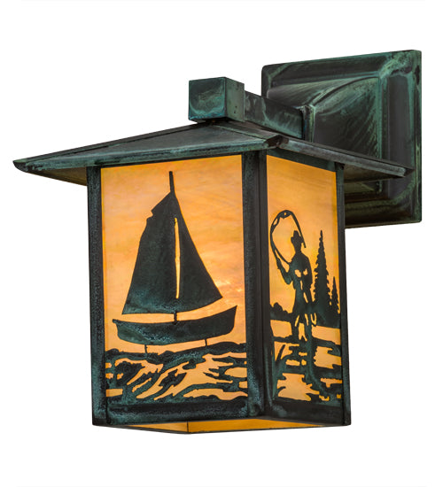 7"W Seneca Sailboat & Fly Fisherman Solid Mount Wall Sconce