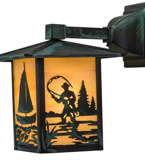 7"W Seneca Sailboat & Fly Fisherman Solid Mount Wall Sconce