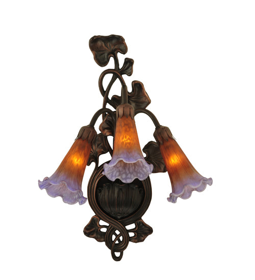 10.5"W Amber/Purple Pond Lily 3 Lt Wall Sconce