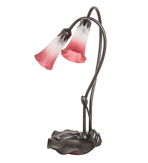 16" High Pink/White Tiffany Pond Lily 2 Light Accent Lamp