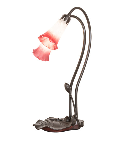 16" High Pink/White Tiffany Pond Lily 2 Light Accent Lamp