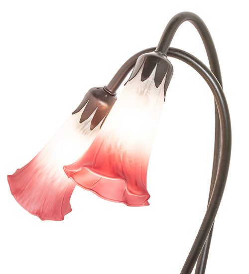 16" High Pink/White Tiffany Pond Lily 2 Light Accent Lamp