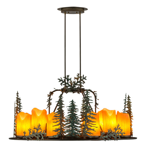 42" Long Tall Pines 12 Light Oblong Chandelier