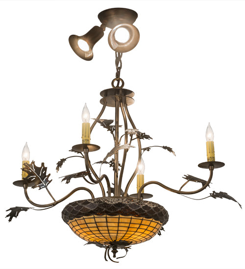 30"W Greenbriar Oak 4 Lt Chandelier