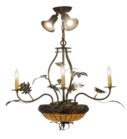 30"W Greenbriar Oak 4 Lt Chandelier