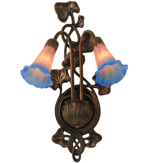 11"W Pink/Blue Pond Lily 2 Lt Wall Sconce