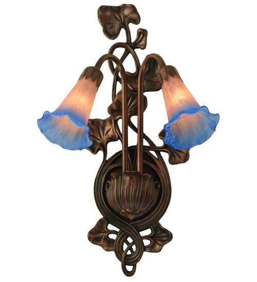 11"W Pink/Blue Pond Lily 2 Lt Wall Sconce