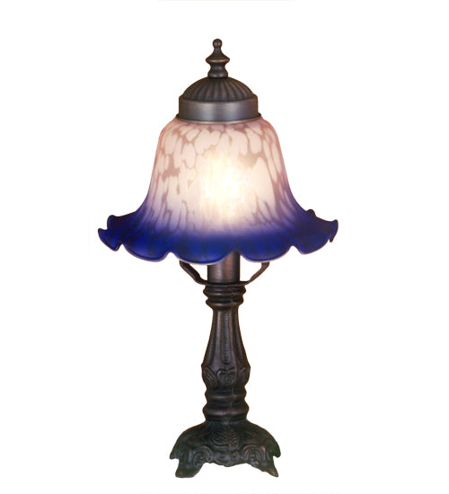 12.5" High Fluted Bell White & Blue Mini Lamp