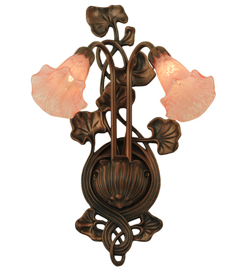 11"W Pink Pond Lily 2 Lt Wall Sconce