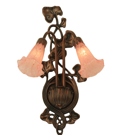 11"W Pink Pond Lily 2 Lt Wall Sconce