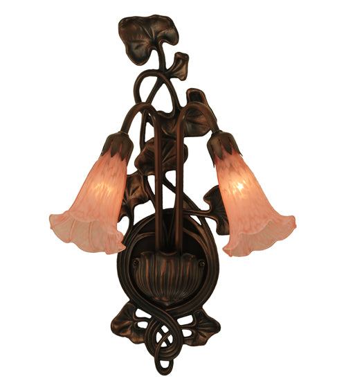 11"W Pink Pond Lily 2 Lt Wall Sconce