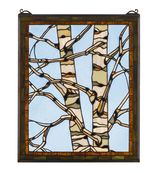 24"W X 19"H Birch Tree In Winter Stained Glass Window