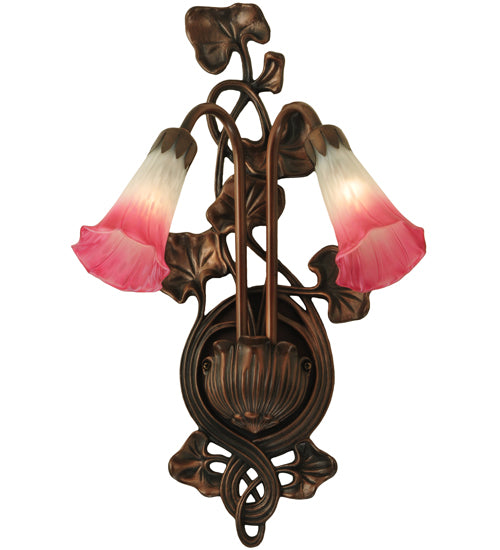 11"W Pink/White Pond Lily 2 Lt Wall Sconce