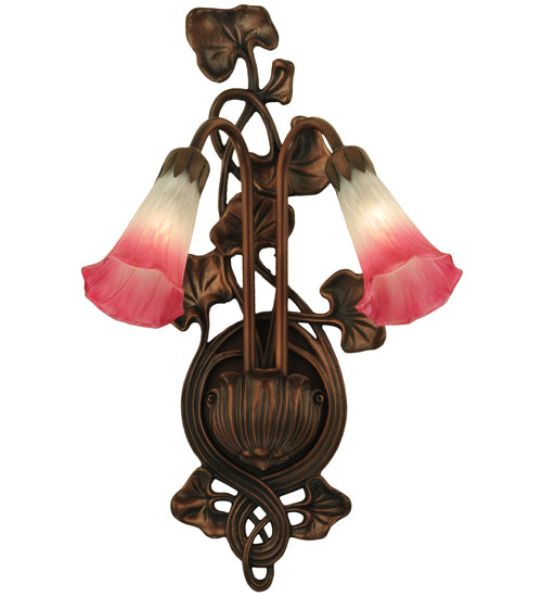 11"W Pink/White Pond Lily 2 Lt Wall Sconce